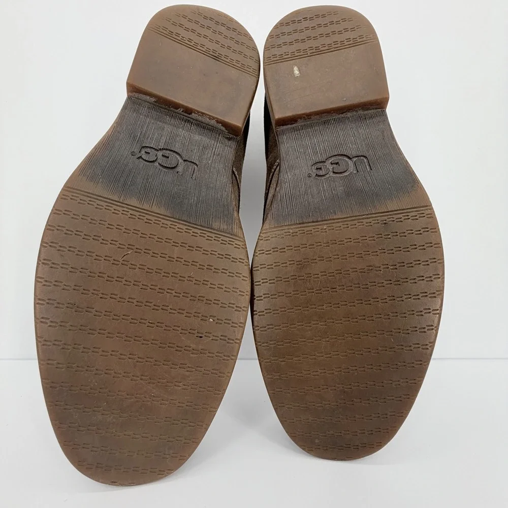 UGG Dex Men 10.5 Taupe Suede Wool Lined Loafers Slip On 1103901